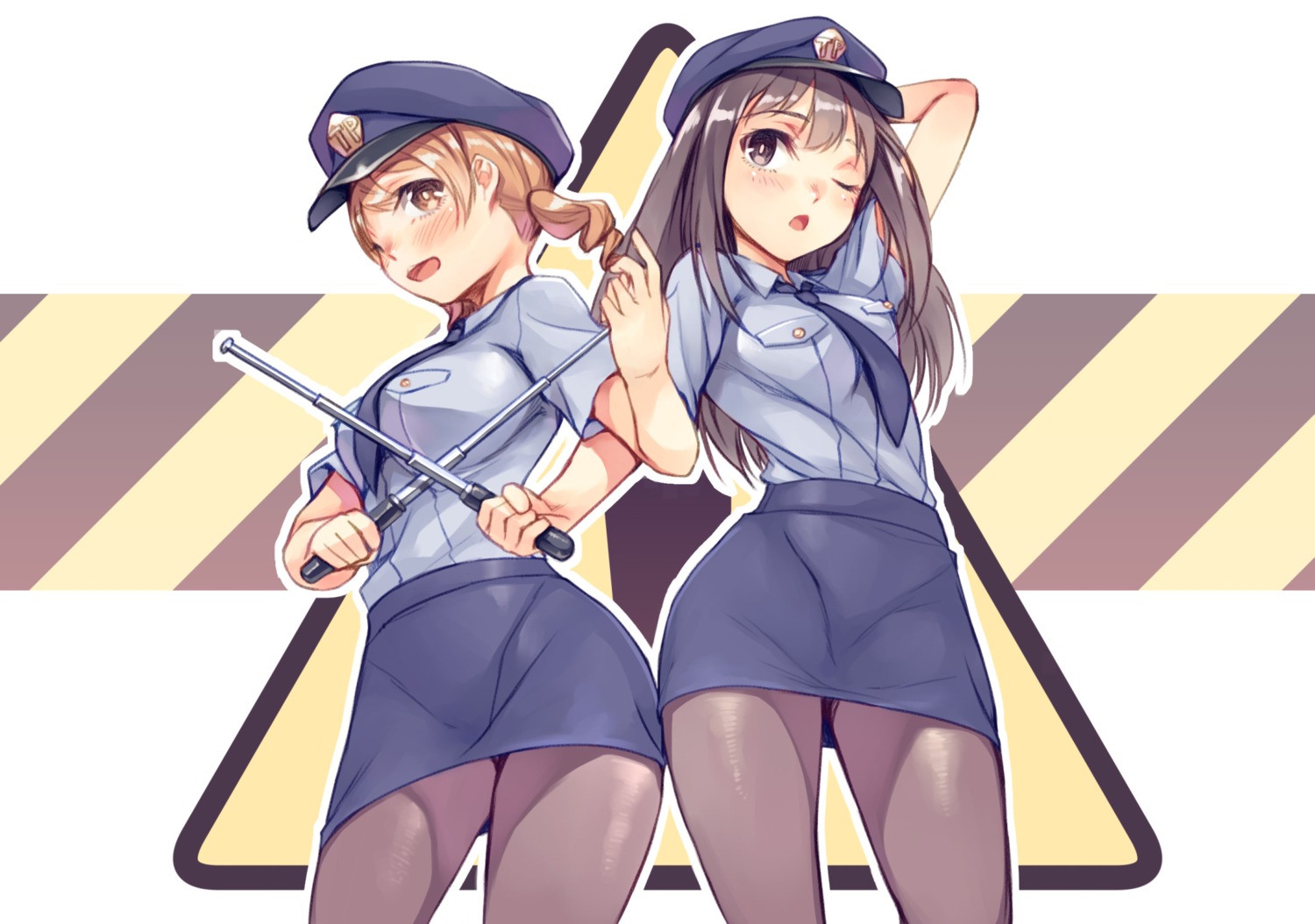 houjou_karen, mikage_sekizai, pantyhose, police_uniform, shibuya_rin, the_idolm@ster, the_idolm@ster_cinderella_girls, weapon