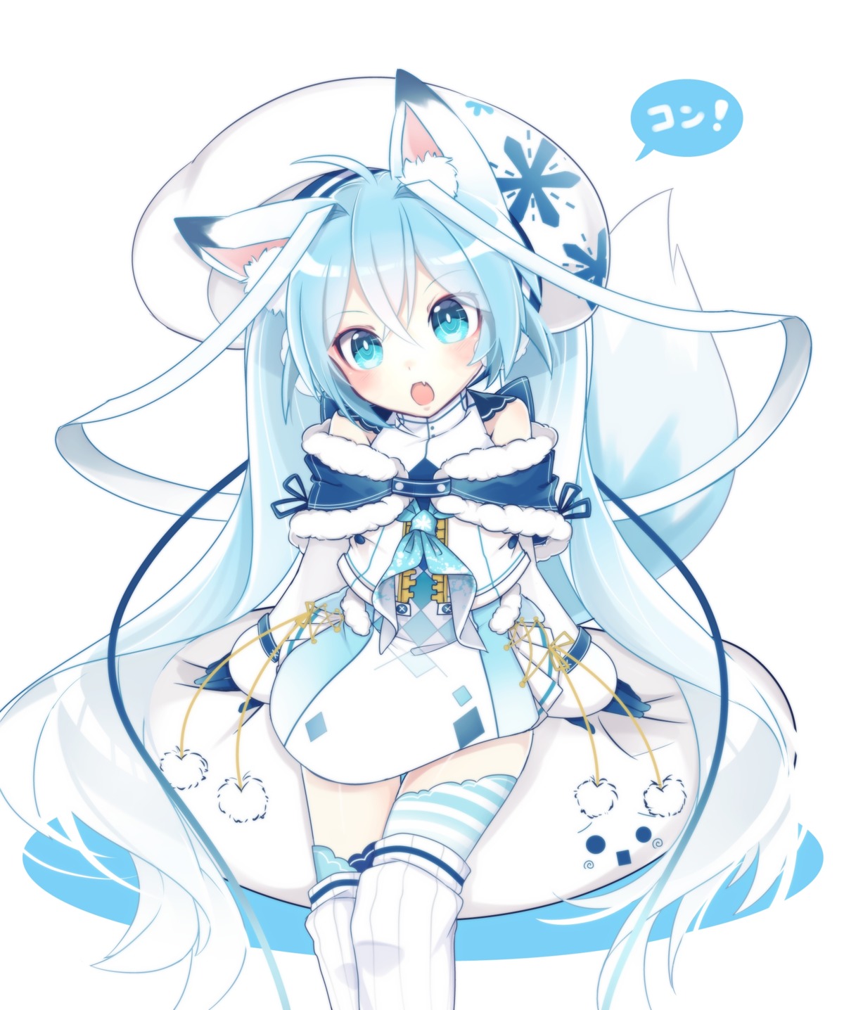animal_ears, chuuko_anpu, hatsune_miku, tail, thighhighs, vocaloid, yuki_miku