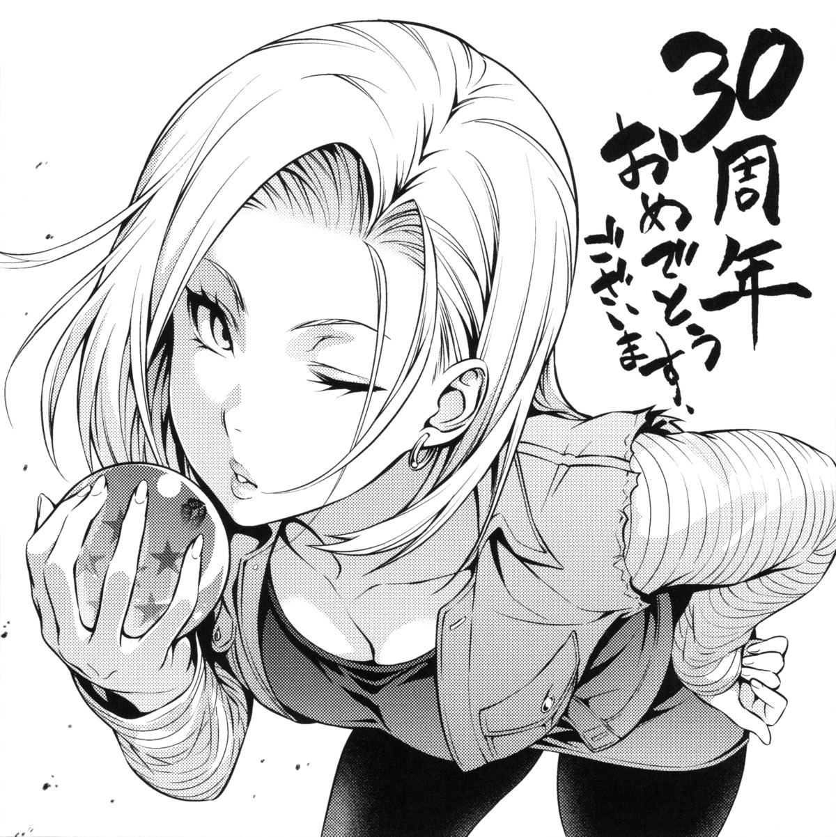 android_18, cleavage, dragon_ball, dragon_ball_z, monochrome, pantyhose, tosh