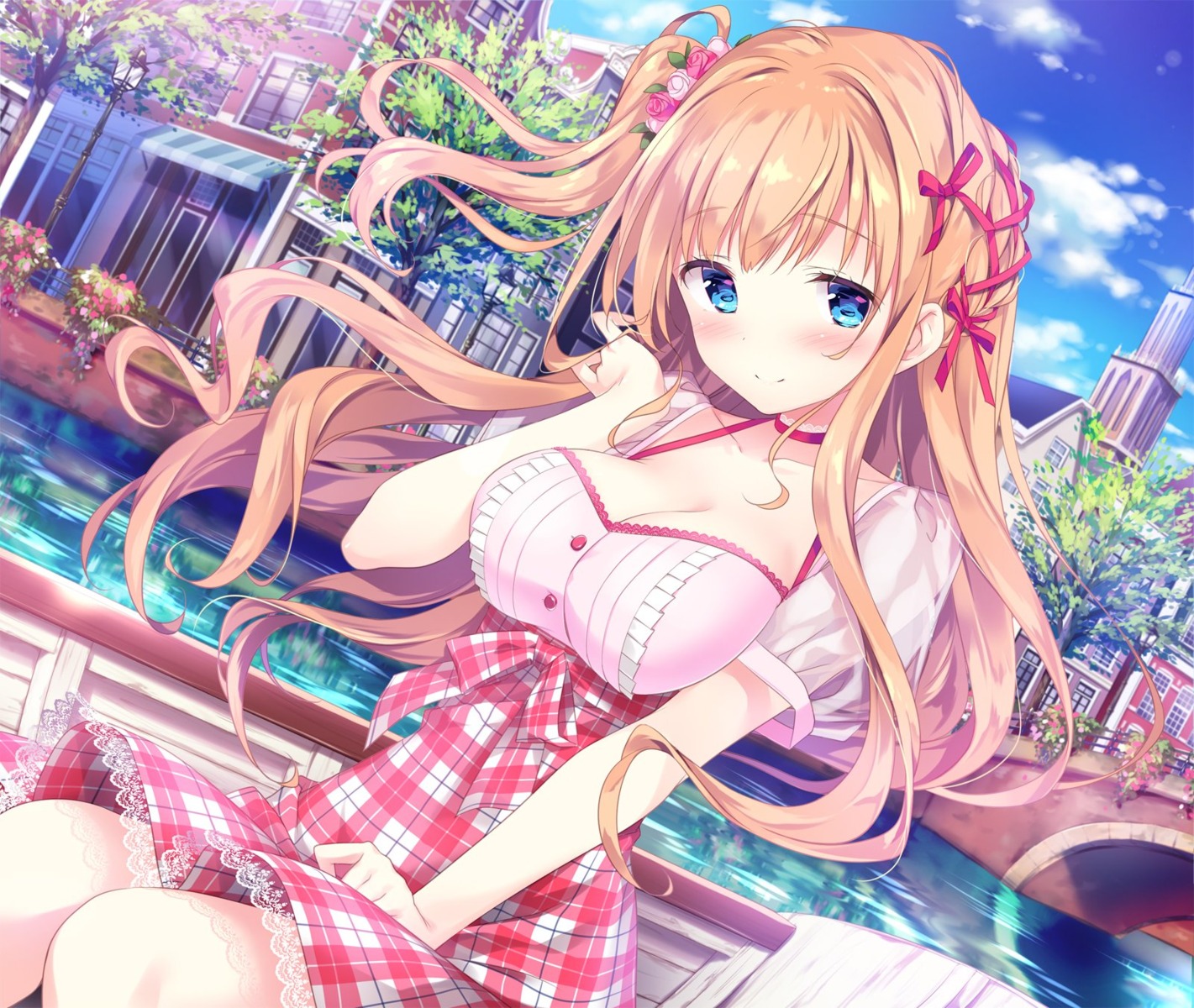 dress, kimishima_ao, saijo_melia, see_through, skirt_lift