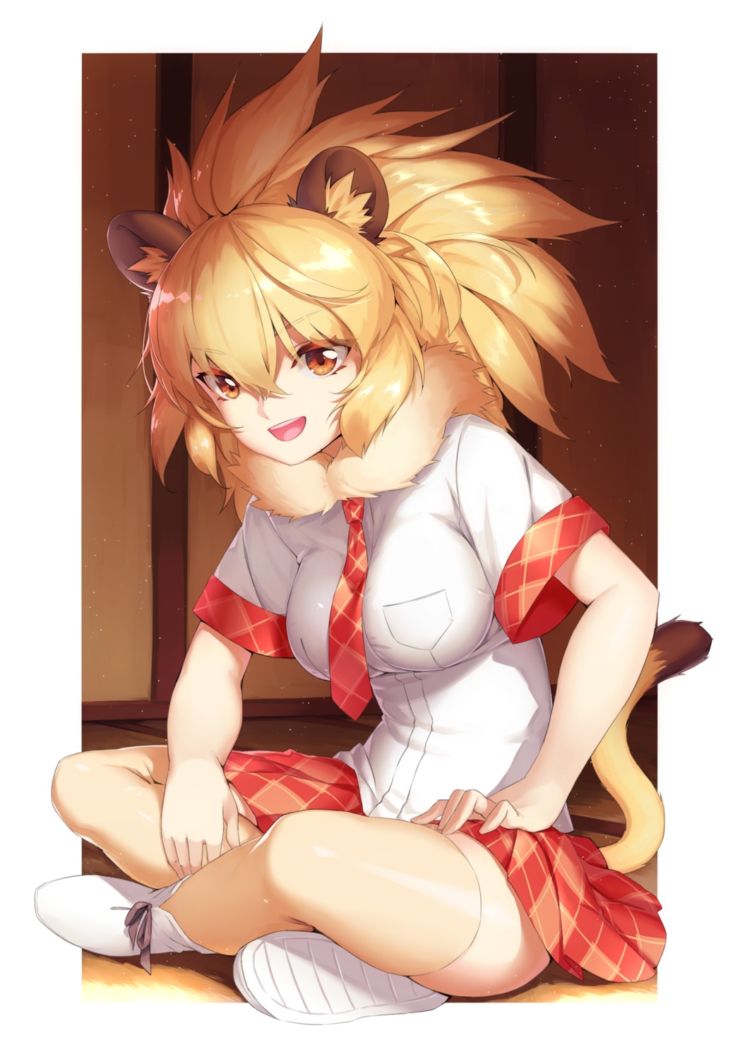 animal_ears, kemono_friends, lion_(kemono_friends), moku, tail, thighhighs
