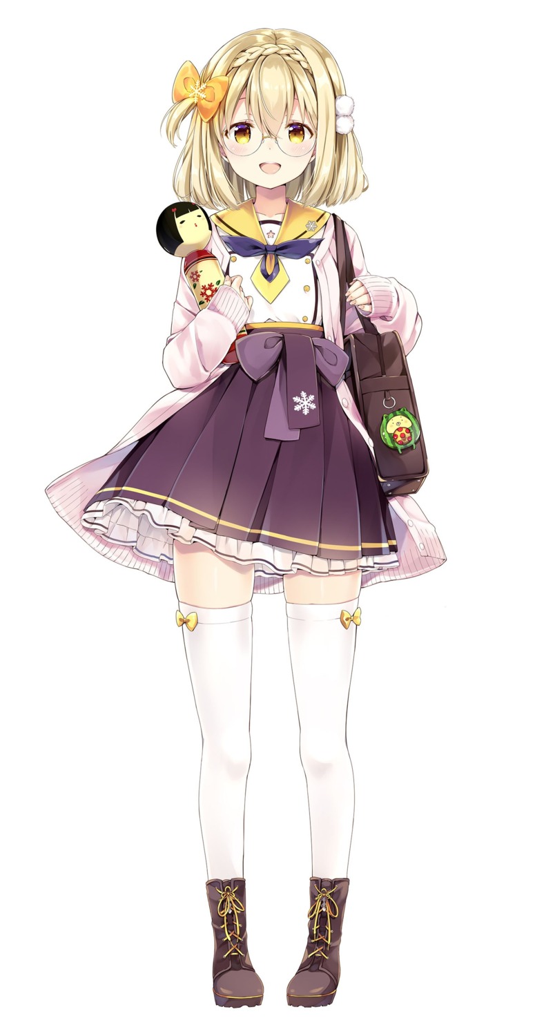 ginzan_koyuki, megane, natsume_eri, onsen_musume, seifuku, sweater, thighhighs