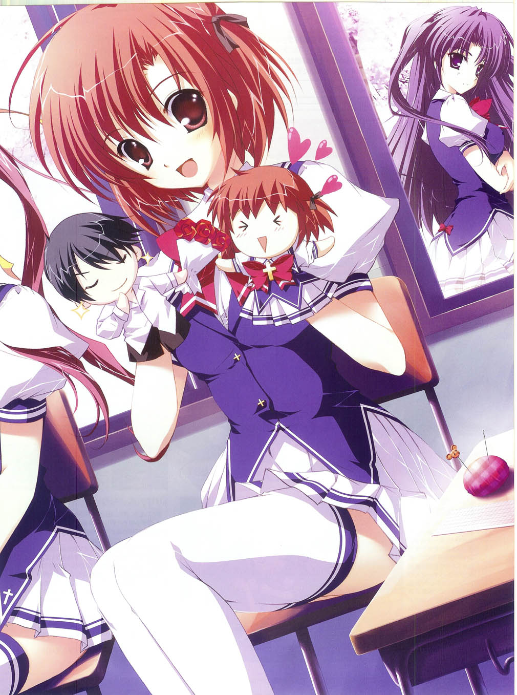 asakura_nanao, hagiwara_tomoe, lyrical_lyric, mikeou, seifuku, takami_rin, thighhighs