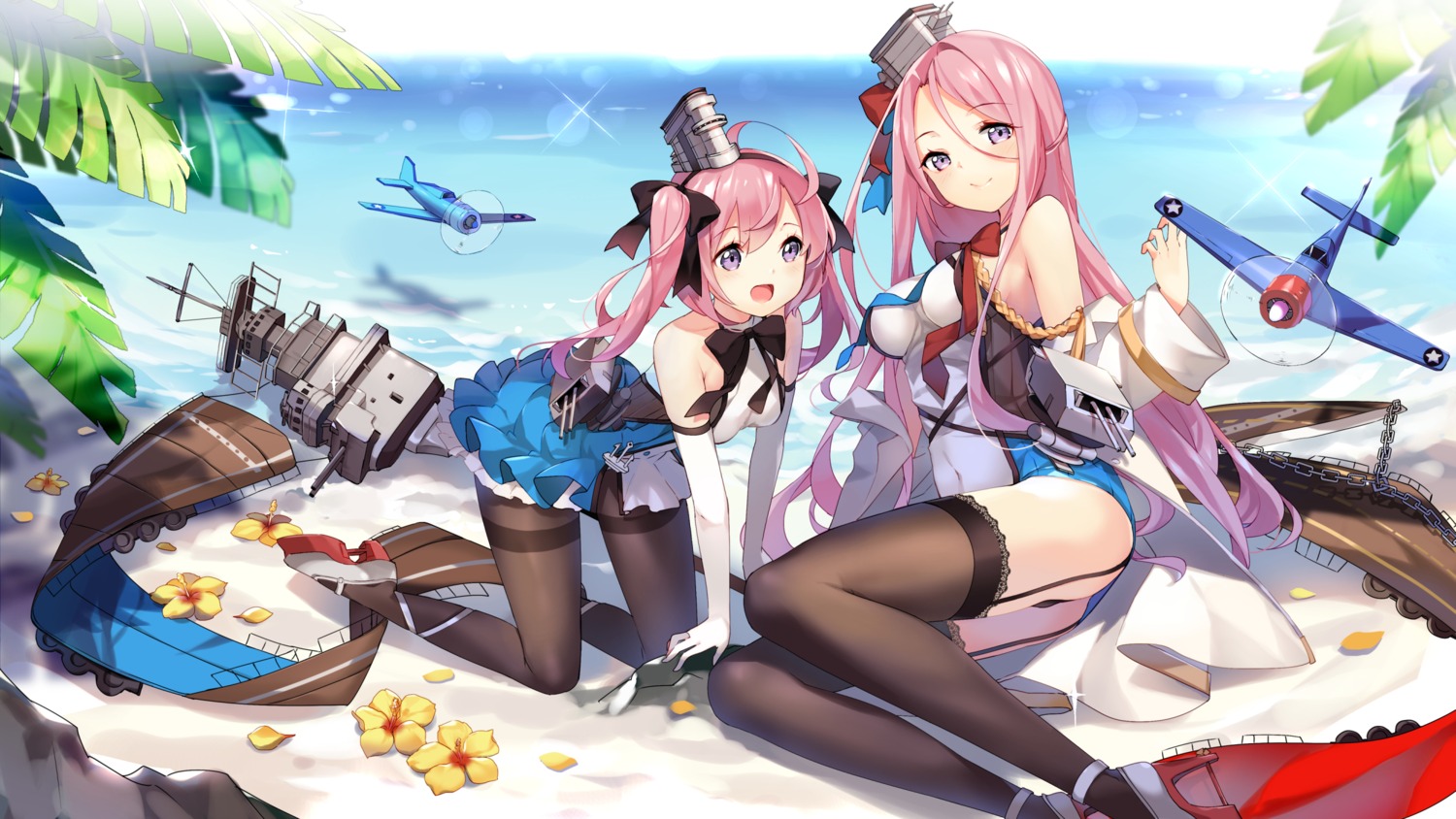 azur_lane, heels, lexington_(azur_lane), pantsu, pantyhose, saratoga_(azur_lane), sheska_xue, stockings, thighhighs