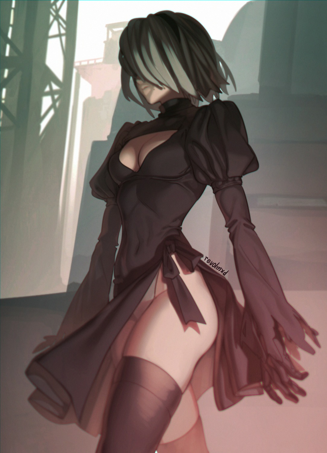 aconitea, cleavage, dress, leotard, nier, nier_automata, thighhighs, yorha_no.2_type_b