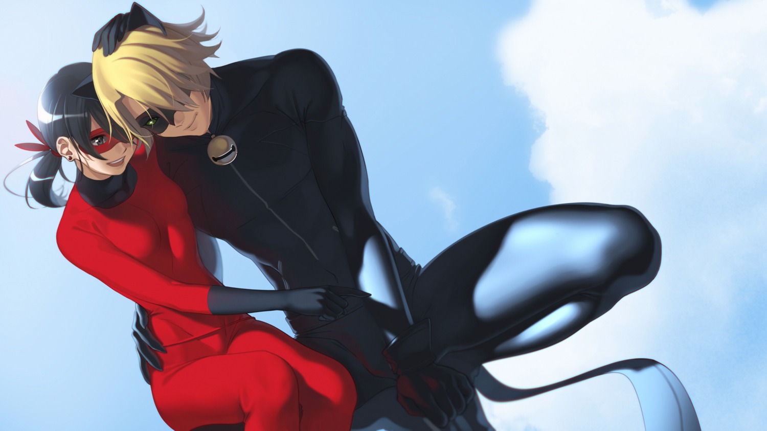 aconitea, adrien_agreste, animal_ears, bodysuit, cat_noir, ladybug, marinette_cheng, miraculous_ladybug