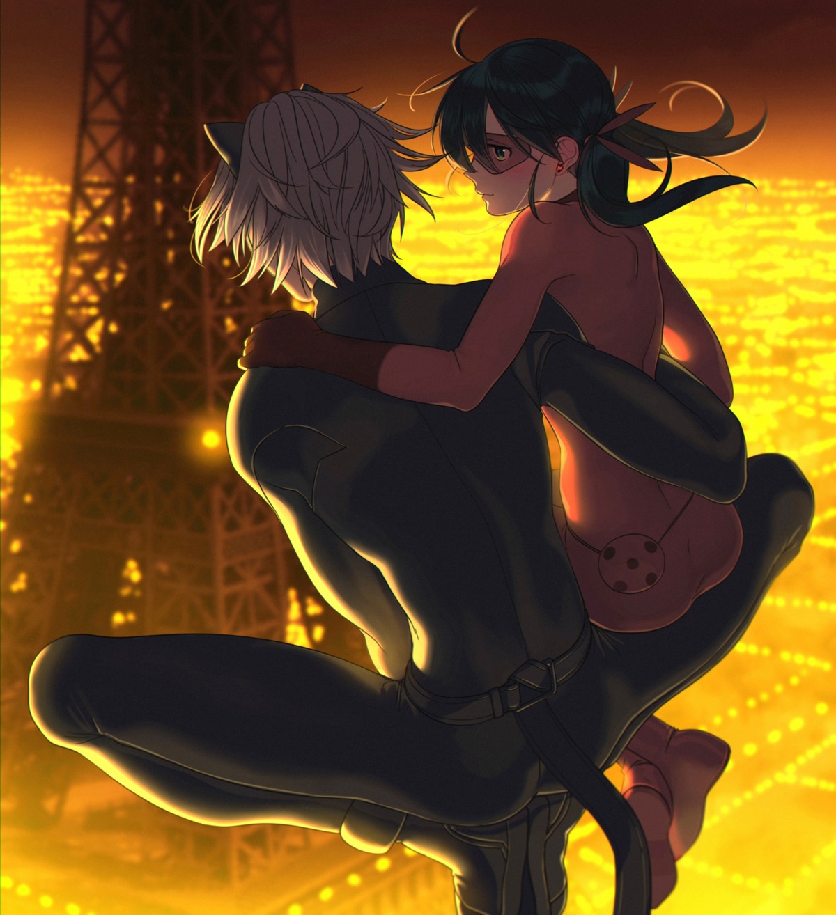 aconitea, adrien_agreste, animal_ears, bodysuit, cat_noir, ladybug, marinette_cheng, miraculous_ladybug