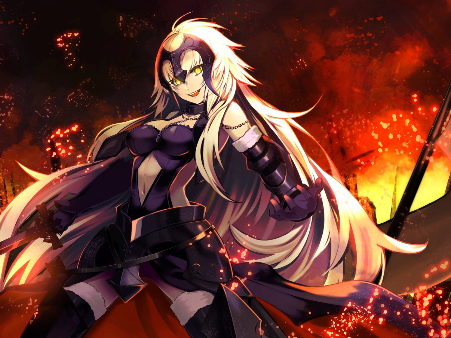 armor, fate/grand_order, jeanne_d'arc, jeanne_d'arc_alter_(fate), nira_ika_nai, sword, thighhighs