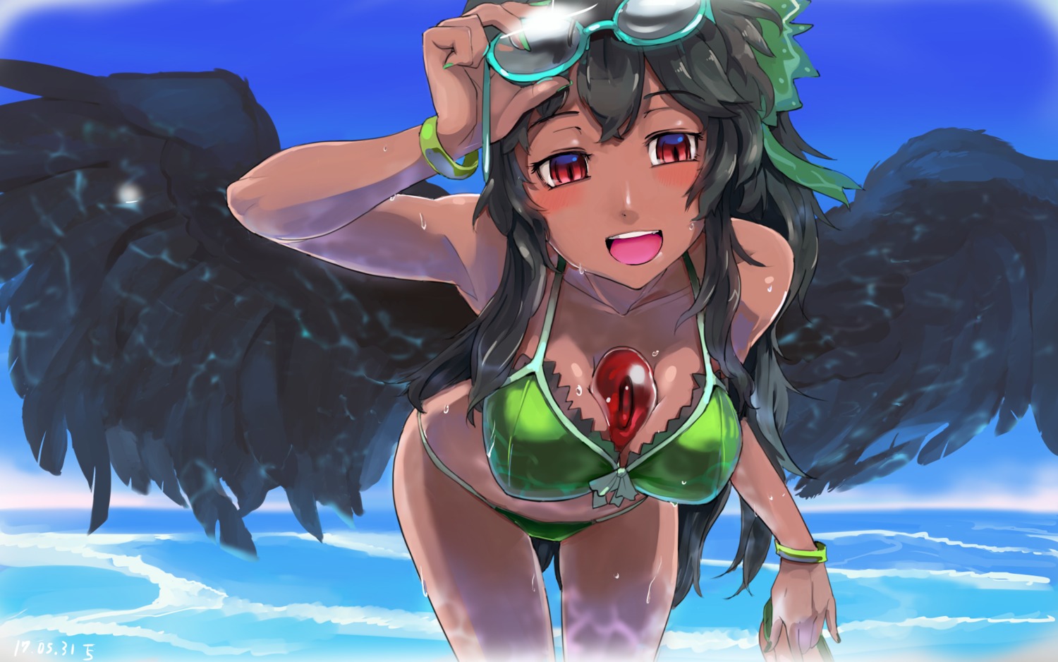 bikini, cleavage, megane, reiuji_utsuho, sinzan, swimsuits, touhou, wings