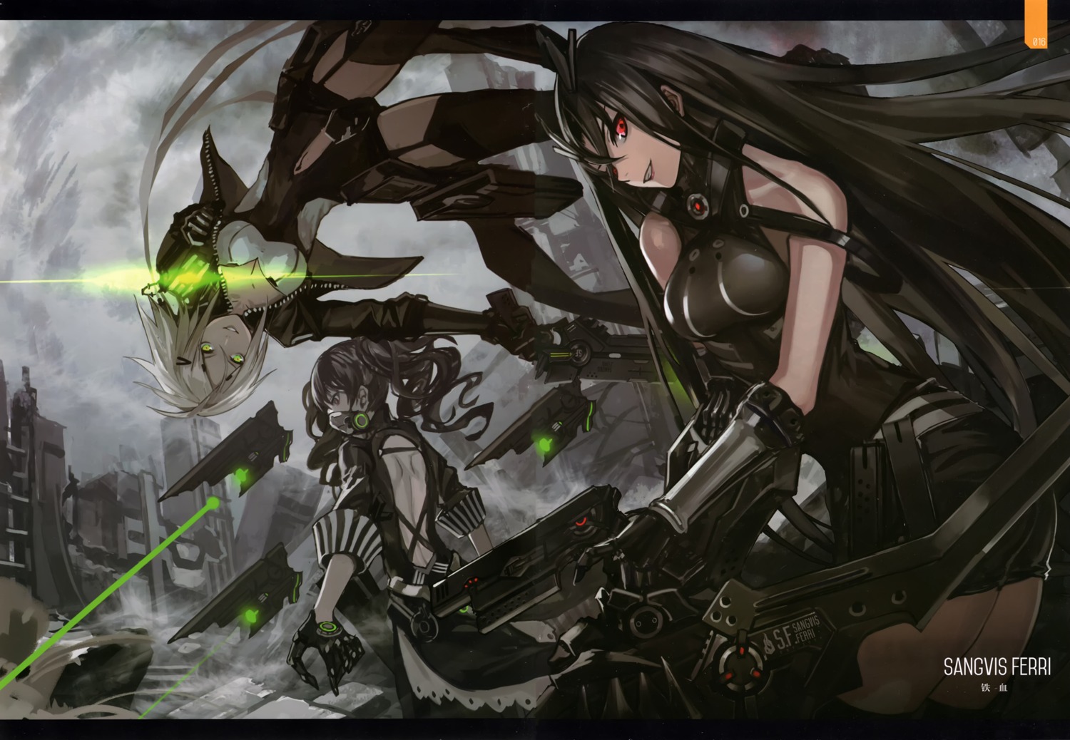 cleavage, executioner_(girls_frontline), girls_frontline, gun, hunter_(girls_frontline), infukun, scarecrow_(girls_frontline), stockings, thighhighs