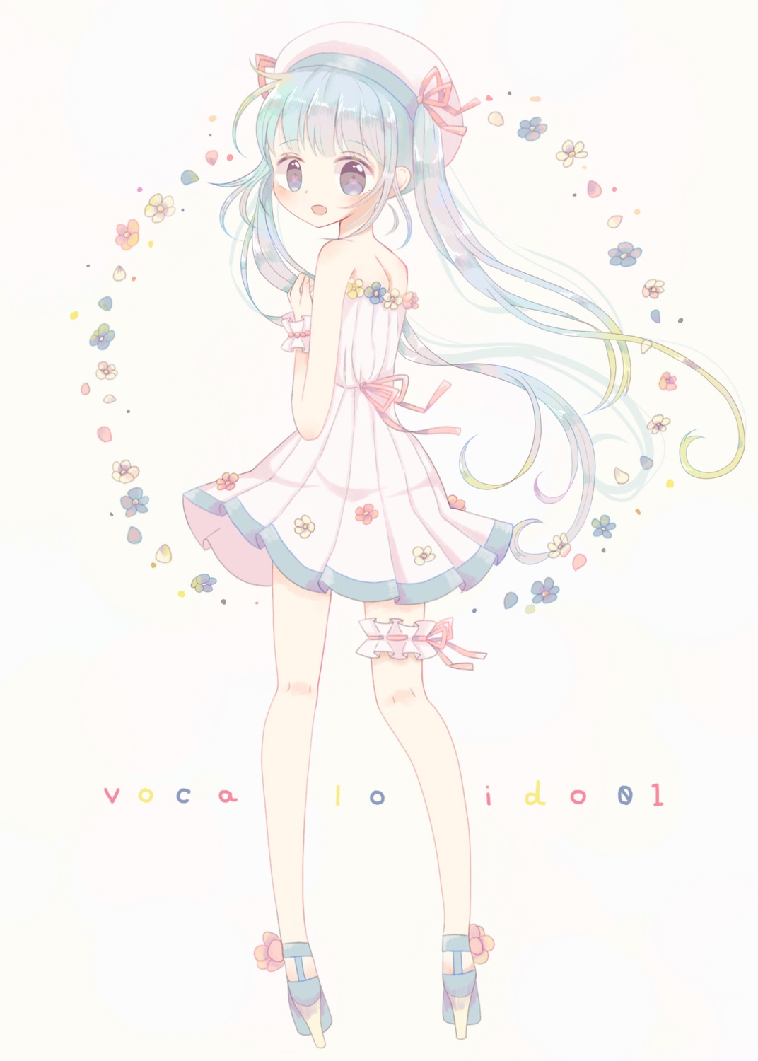 dress, garter, hatsune_miku, heels, roromi, summer_dress, vocaloid