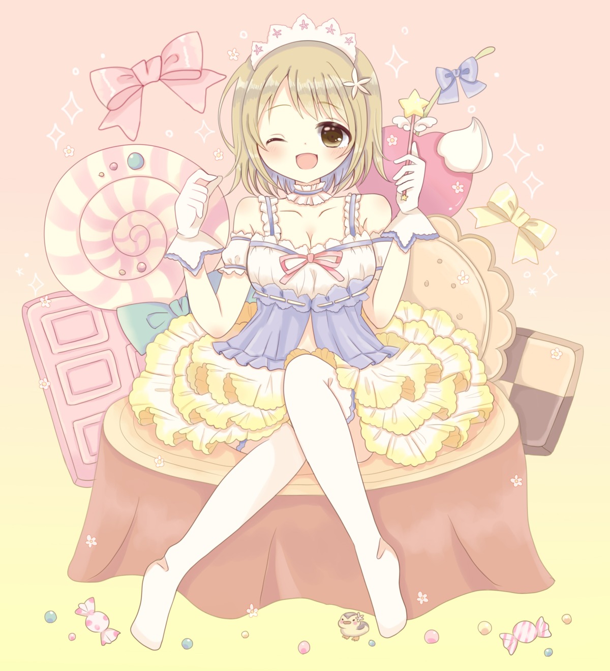 cleavage, mimura_kanako, roromi, the_idolm@ster, the_idolm@ster_cinderella_girls, thighhighs