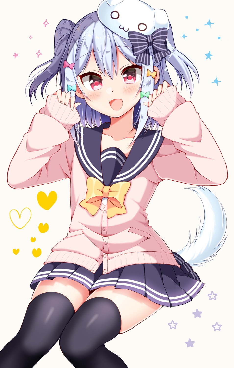inuyama_tamaki, seifuku, sweater, tail, thighhighs, trap, tsukudani_norio, tsukudani_norio_channel