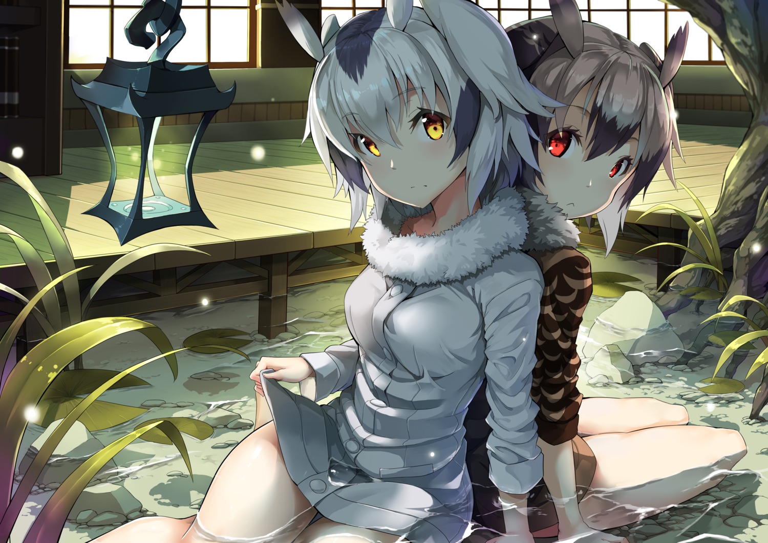 eurasian_eagle_owl, jie_laite, kemono_friends, northern_white-faced_owl, skirt_lift, wet