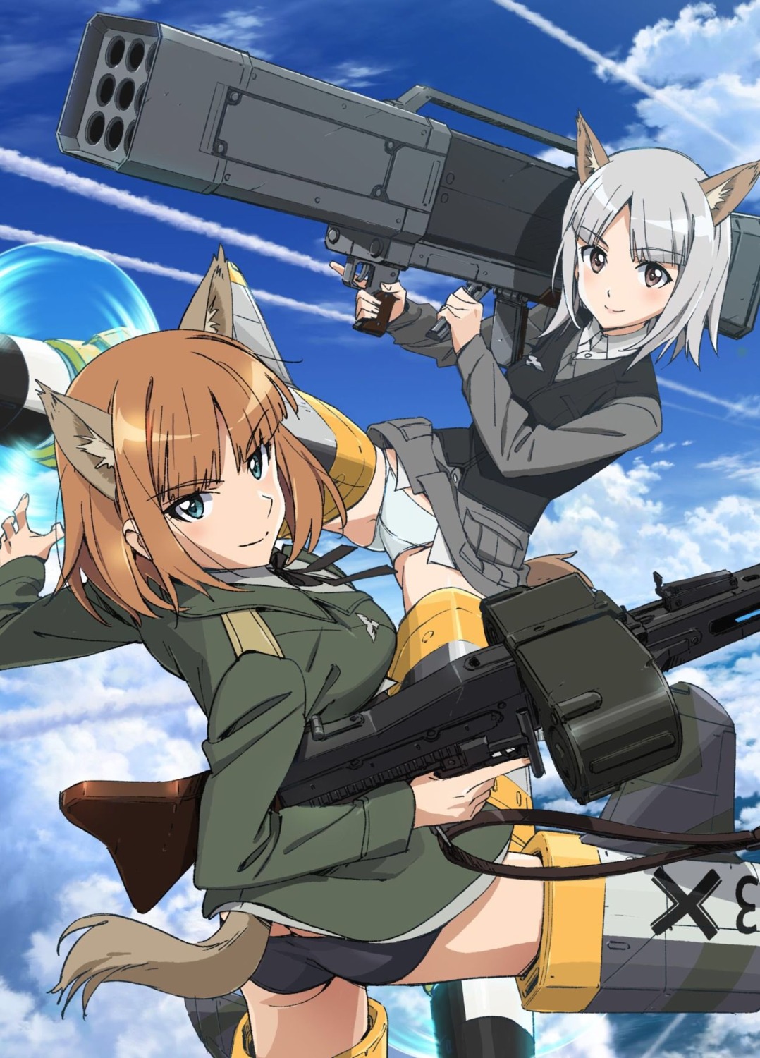 animal_ears, ass, brave_witches, gun, pantsu, tail, takamura_kazuhiro, uniform
