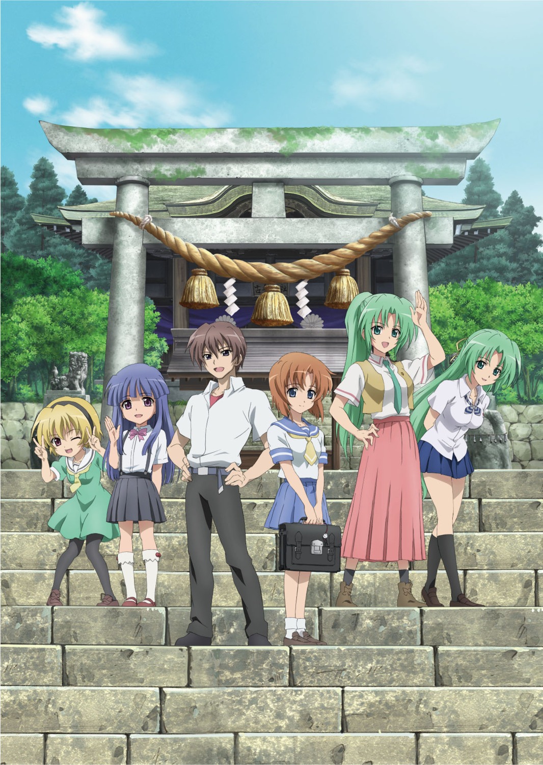 furude_rika, higurashi_no_naku_koro_ni, houjou_satoko, maebara_keiichi, pantyhose, ryuuguu_rena, seifuku, sonozaki_mion, sonozaki_shion