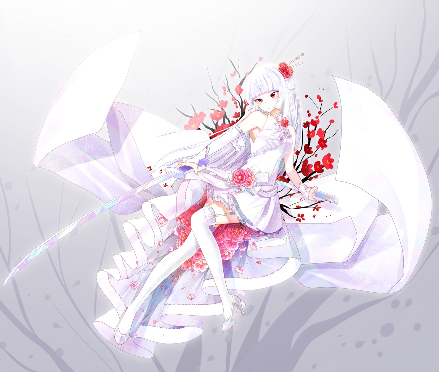 dress, heels, lepoule_(kmjh90), stockings, sword, thighhighs