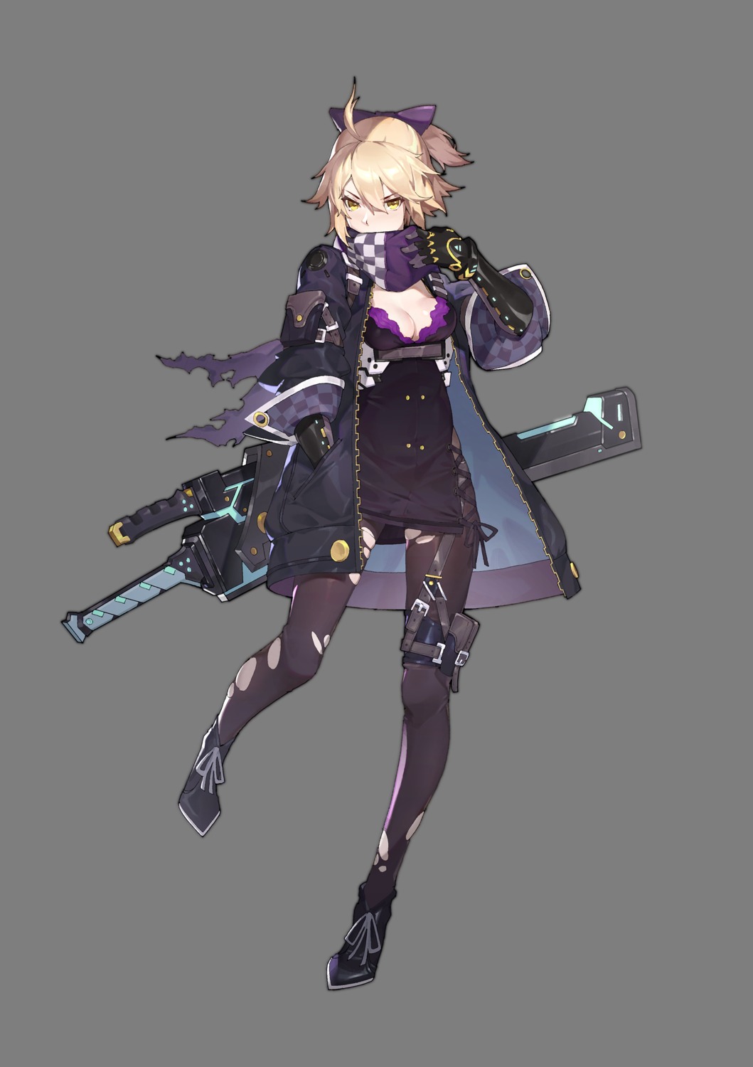 cleavage, pantyhose, sword, torn_clothes, xan_(rain344423386)