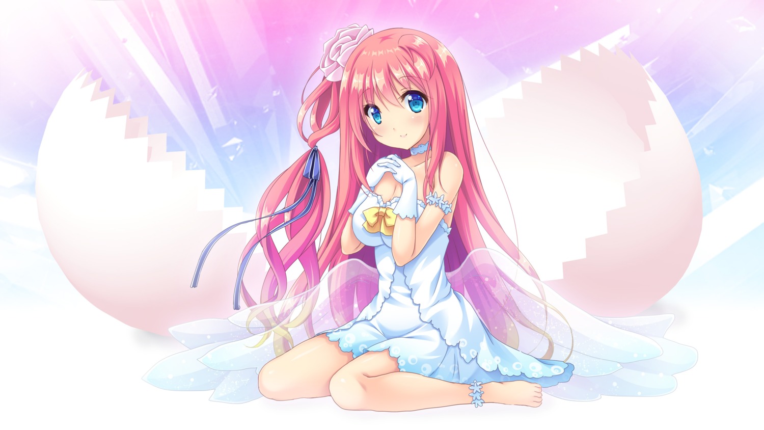 cleavage, dress, hoshino_iroha, motoi_ayumu, pulltop, pure_song_garden!, wings