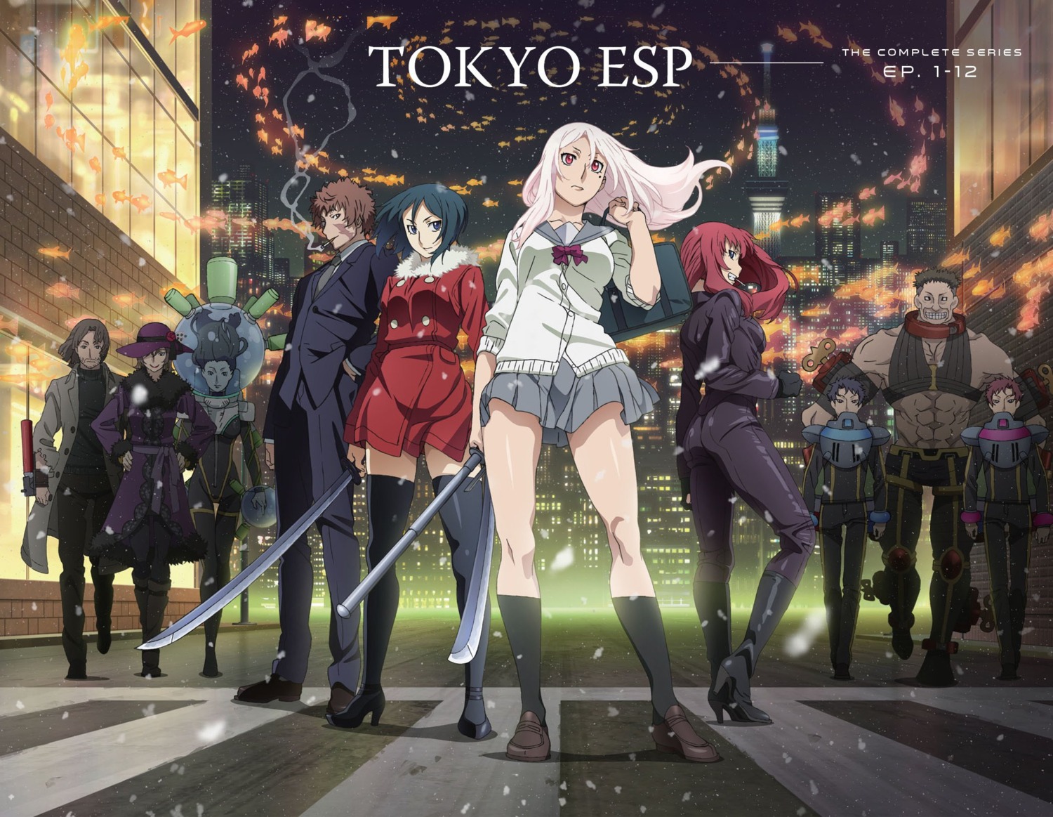 bodysuit, business_suit, gun, heels, seifuku, smoking, sweater, sword