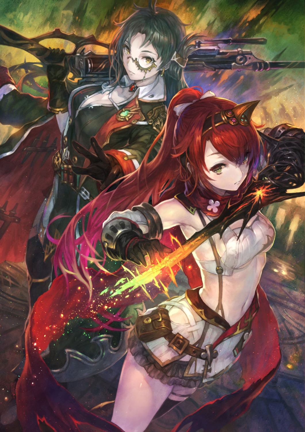 alushe_anatoria, camilla_arukado, cleavage, gun, gust_(company), megane, sword, thighhighs, yoru_no_nai_kuni, yoru_no_nai_kuni_2, yoshiku