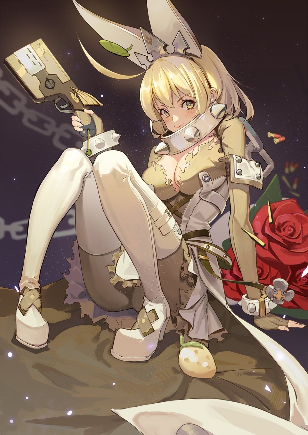 cleavage, elphelt_valentine, guilty_gear, heels, pantyhose, seinendesu, thighhighs, weapon