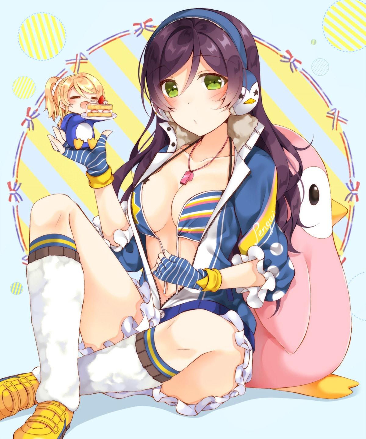 ayase_eli, bikini_top, chibi, love_live!, love_live!_(series), mogu_(au1127), open_shirt, swimsuits, toujou_nozomi