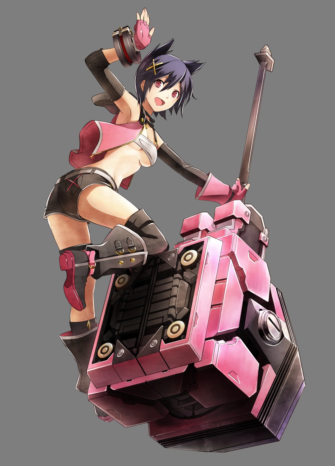 cleavage, god_eater, god_eater_2, katsuki_nana, open_shirt, tagme, transparent_png, underboob, weapon