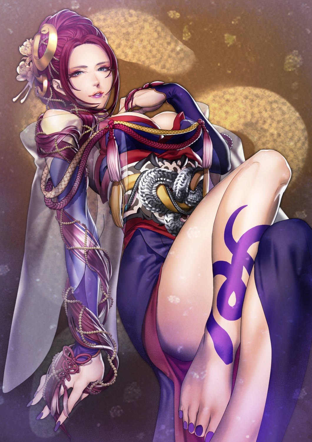 cleavage, feet, kimono, tagme, tattoo, toukiden