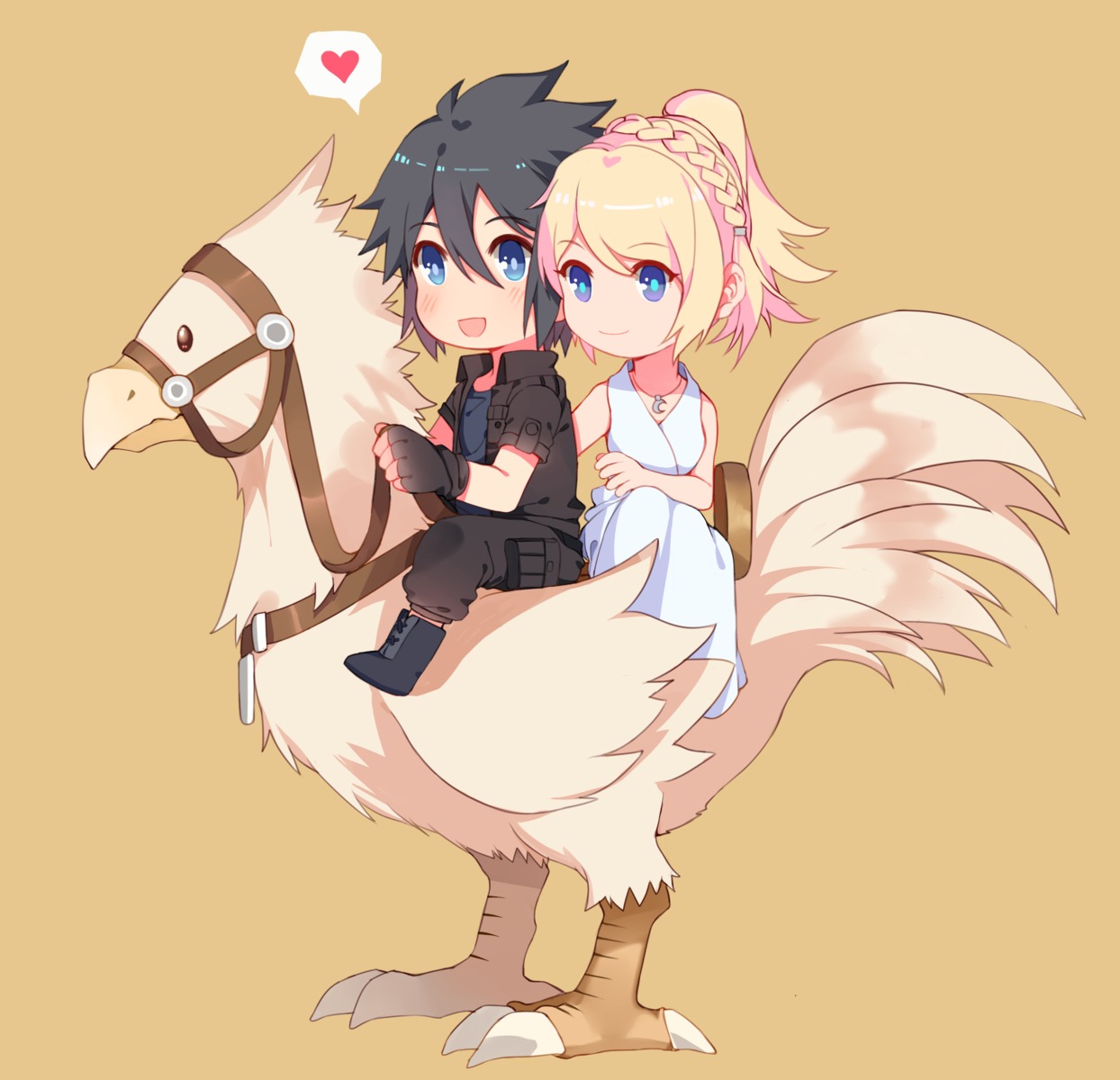 chibi, chocobo, dress, final_fantasy_xv, lunafreya_nox_fleuret, noctis_lucis_caelum, yorukun