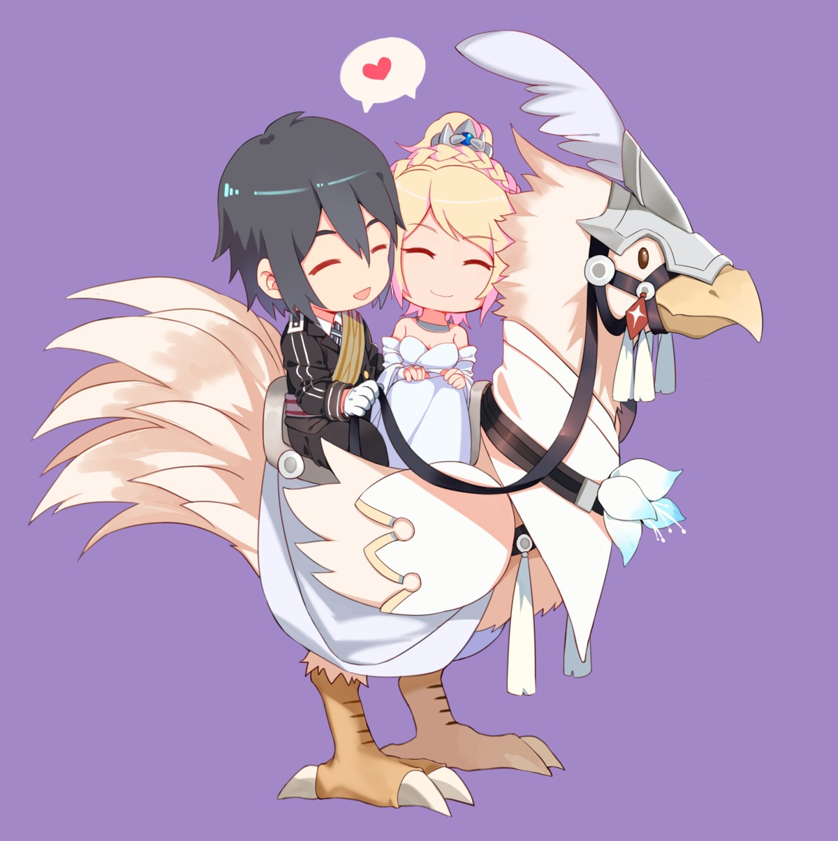 chibi, chocobo, cleavage, dress, final_fantasy_xv, lunafreya_nox_fleuret, noctis_lucis_caelum, yorukun