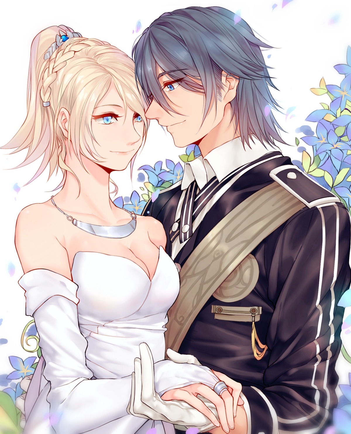 cleavage, dress, final_fantasy_xv, lunafreya_nox_fleuret, noctis_lucis_caelum, wedding_dress, yorukun