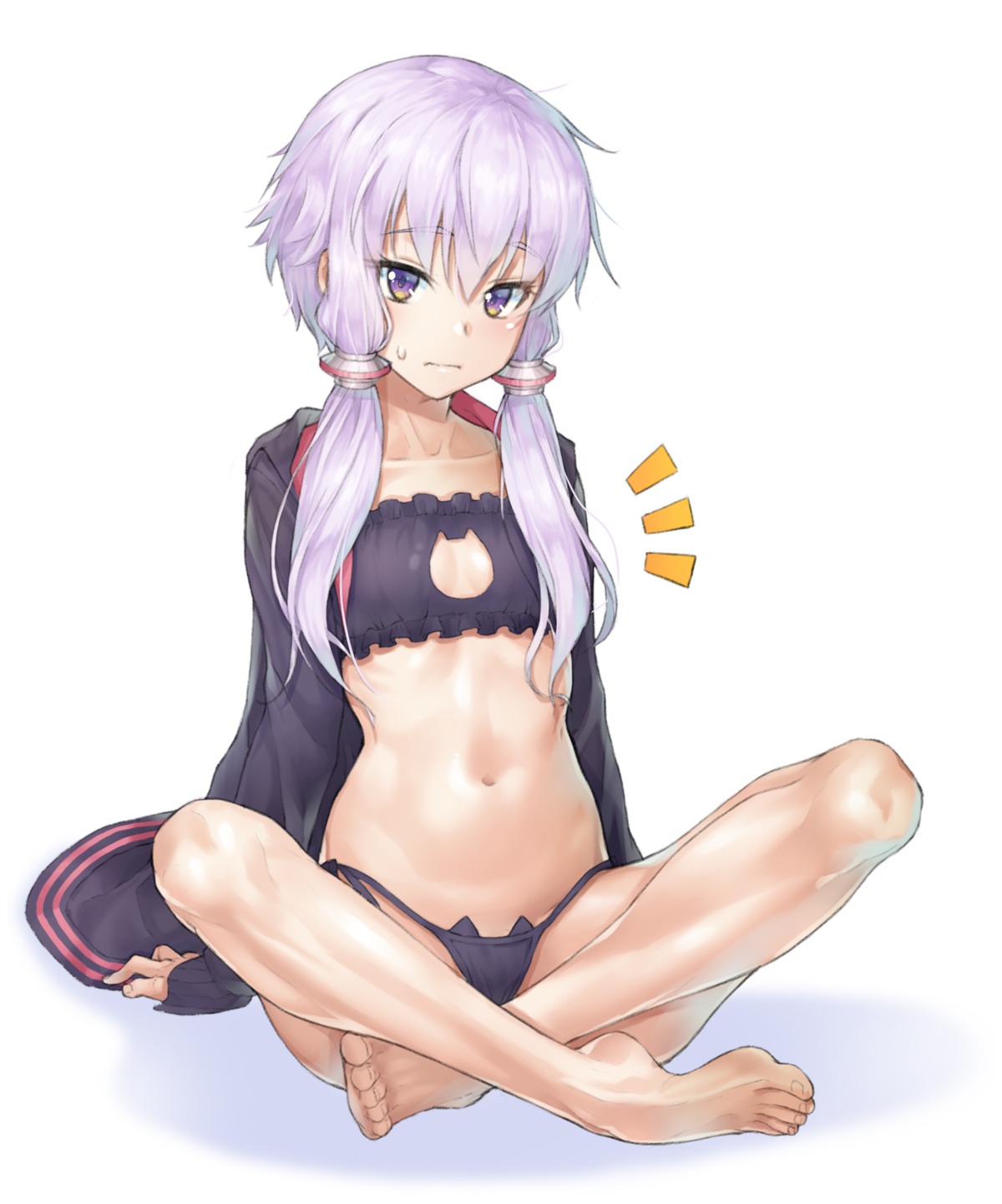 bra, cleavage, feet, open_shirt, pantsu, s-goon, string_panties, vocaloid, yuzuki_yukari