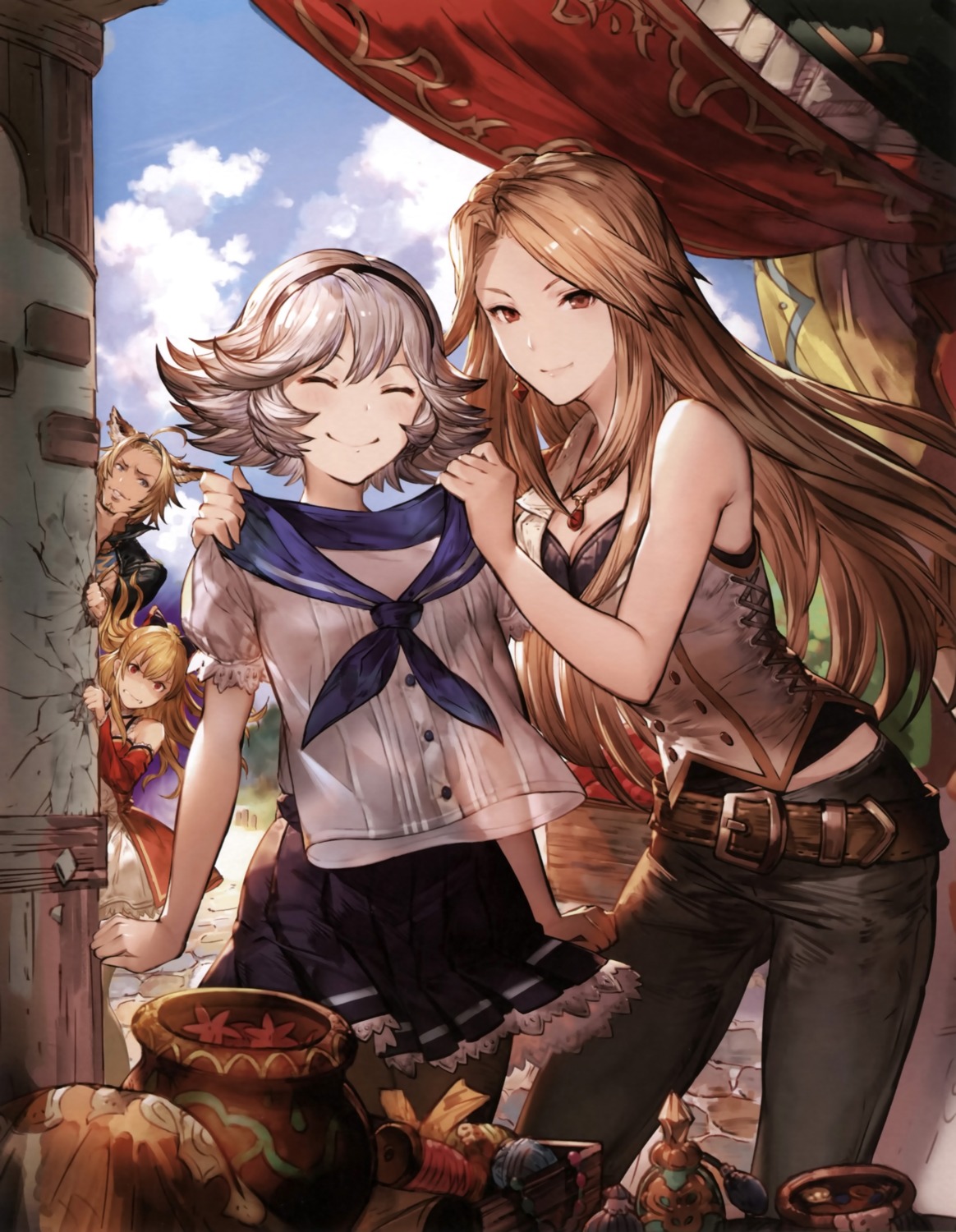 animal_ears, cleavage, granblue_fantasy, katarina_(granblue_fantasy), minaba_hideo, pantyhose, vila_(granblue_fantasy)