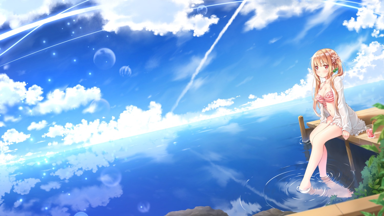 bikini_top, cleavage, ifnil, open_shirt, see_through, swimsuits, wallpaper, wet