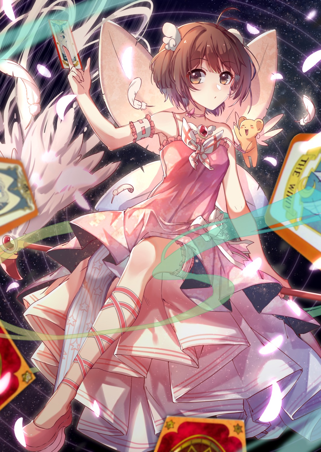 card_captor_sakura, dress, kerberos, kinomoto_sakura, sora_(zwz030), wings