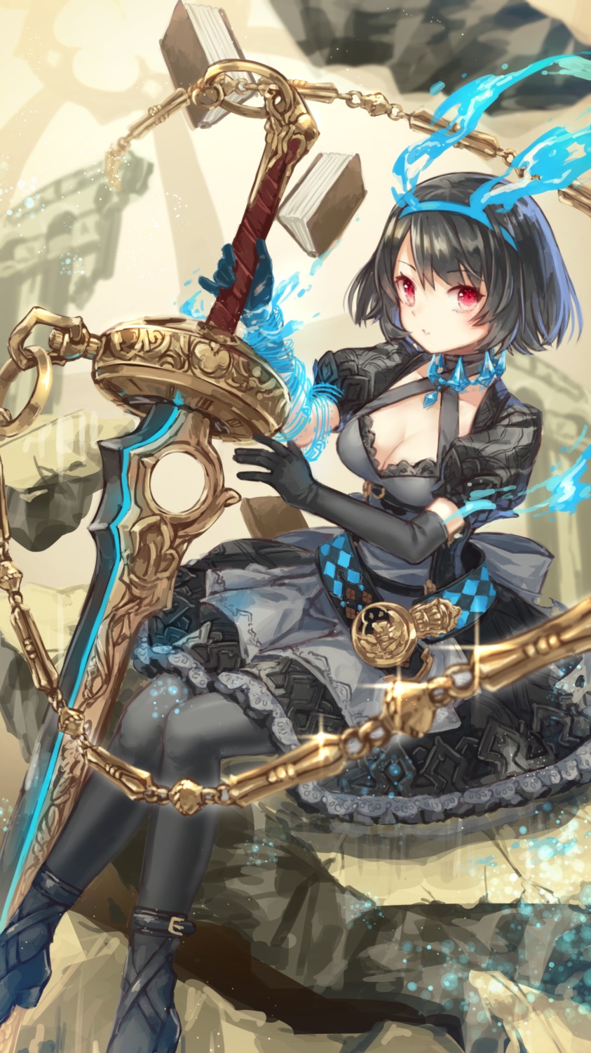 alice_(sinoalice), cleavage, dress, heels, sinoalice, sword, yumeichigo_alice
