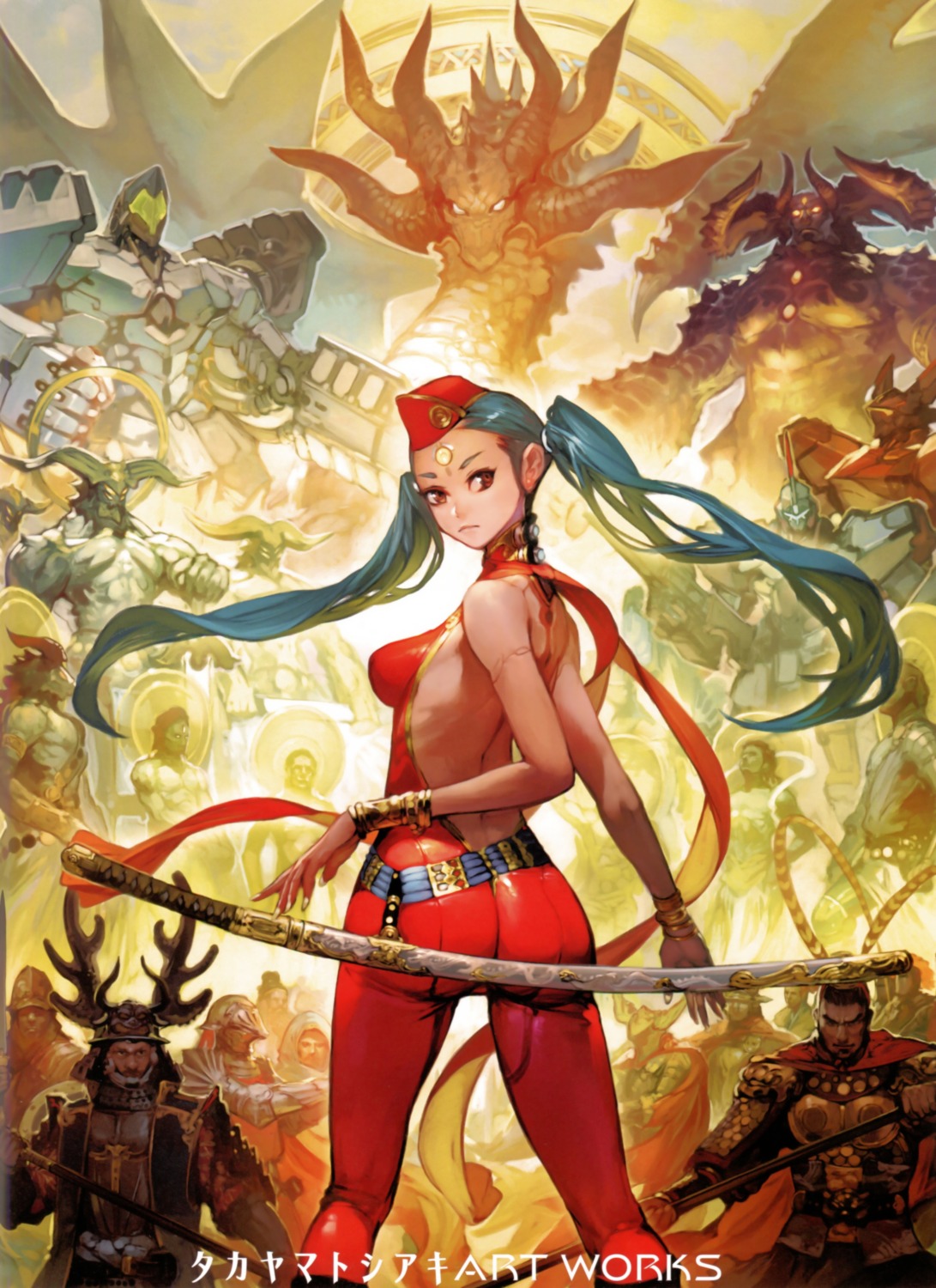 armor, ass, horns, monster, no_bra, sword, weapon, yamamoto_takato