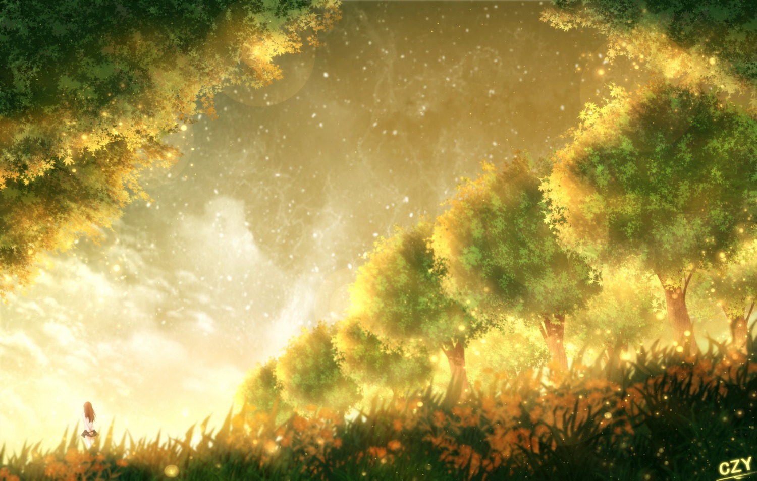 czy_(2894456992), landscape, seifuku, thighhighs