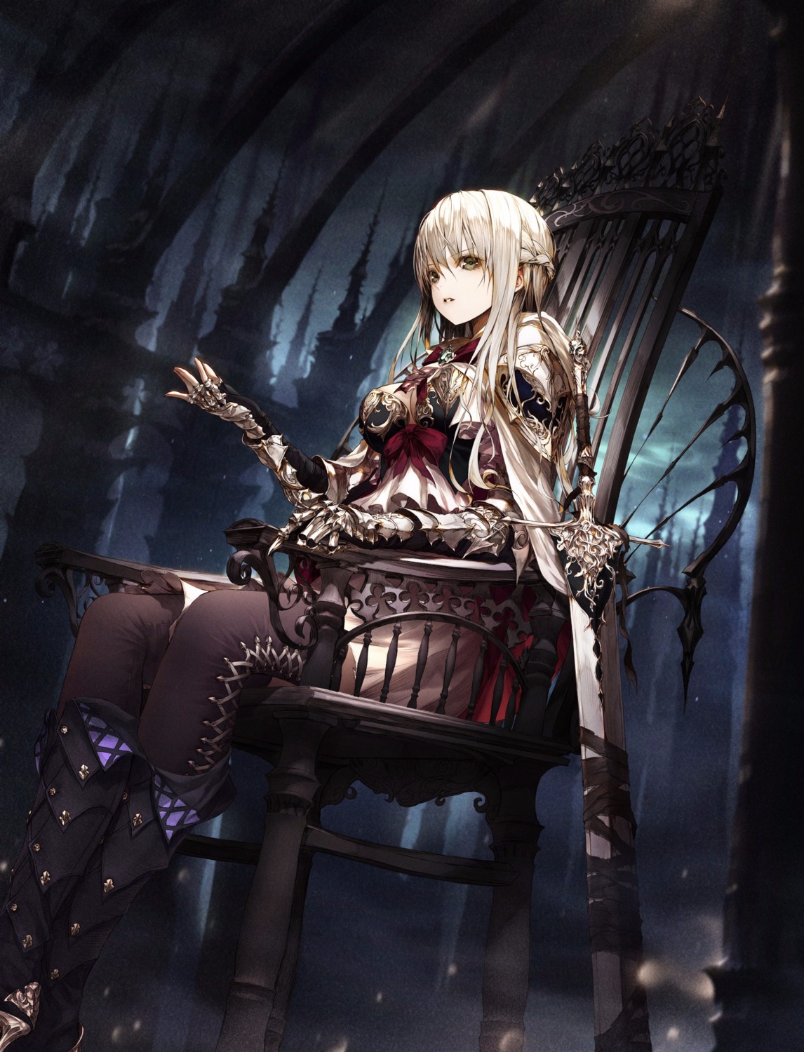 armor, cleavage, heels, sword, thighhighs, wanke