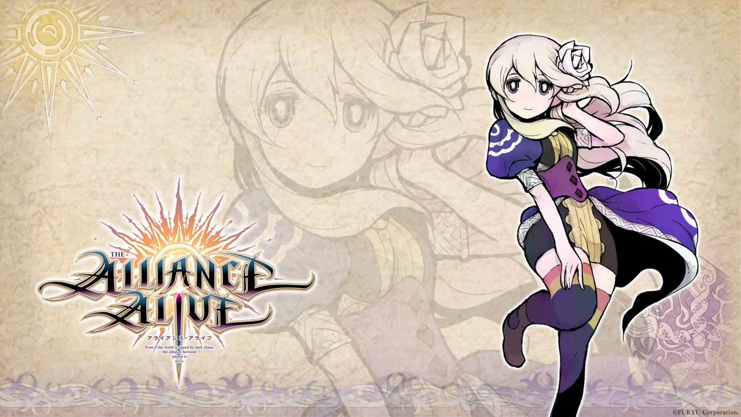 furyu, tagme, the_alliance_alive, thighhighs, ursula_(the_alliance_alive), wallpaper