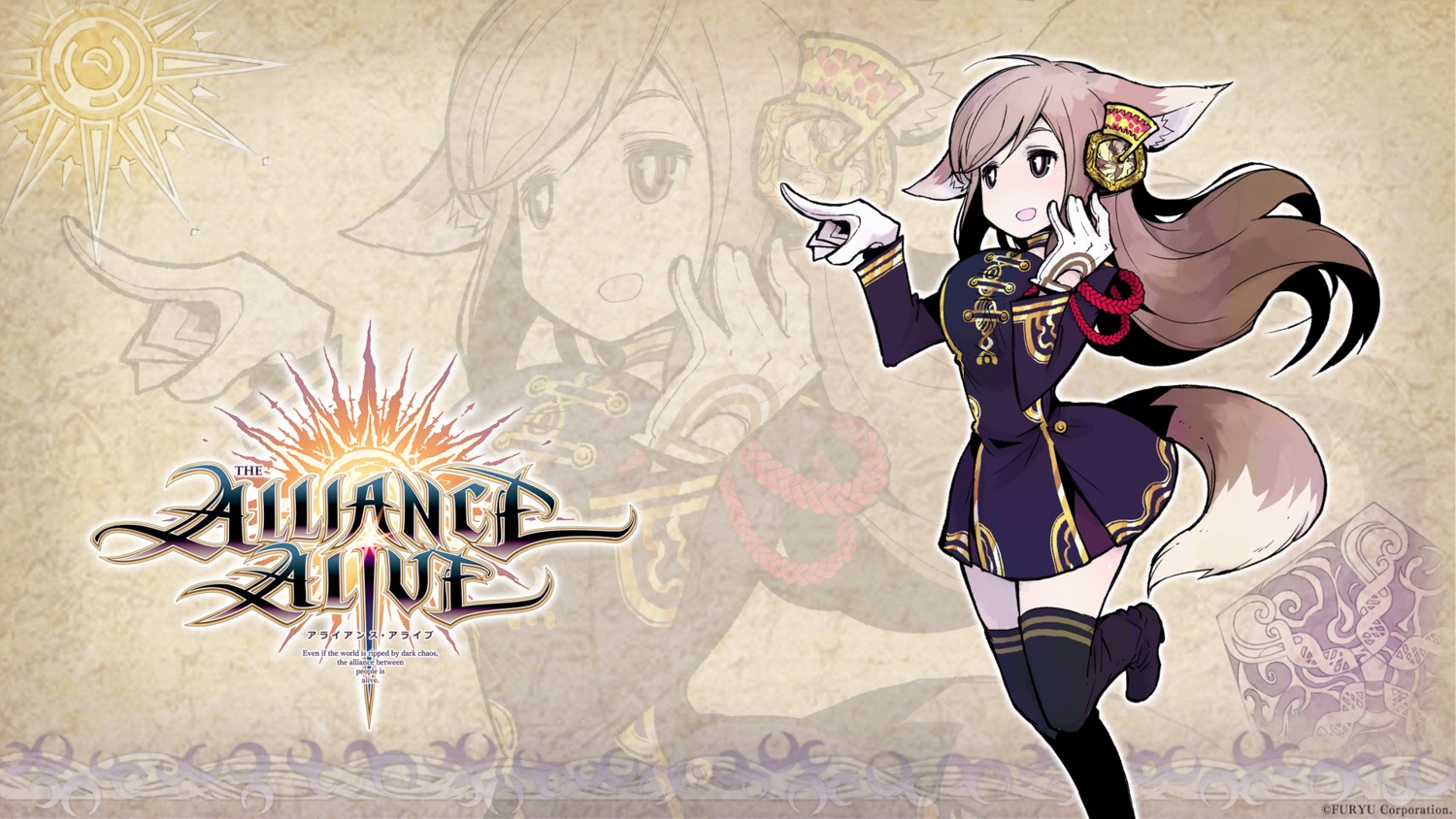 animal_ears, furyu, tagme, tail, the_alliance_alive, thighhighs, uniform, viviana_(the_alliance_alive)