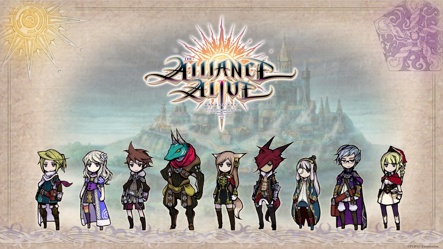animal_ears, barbarosa_(the_alliance_alive), dress, eyepatch, furyu, galil_(the_alliance_alive), gene_(the_alliance_alive), ignace_(the_alliance_alive)
