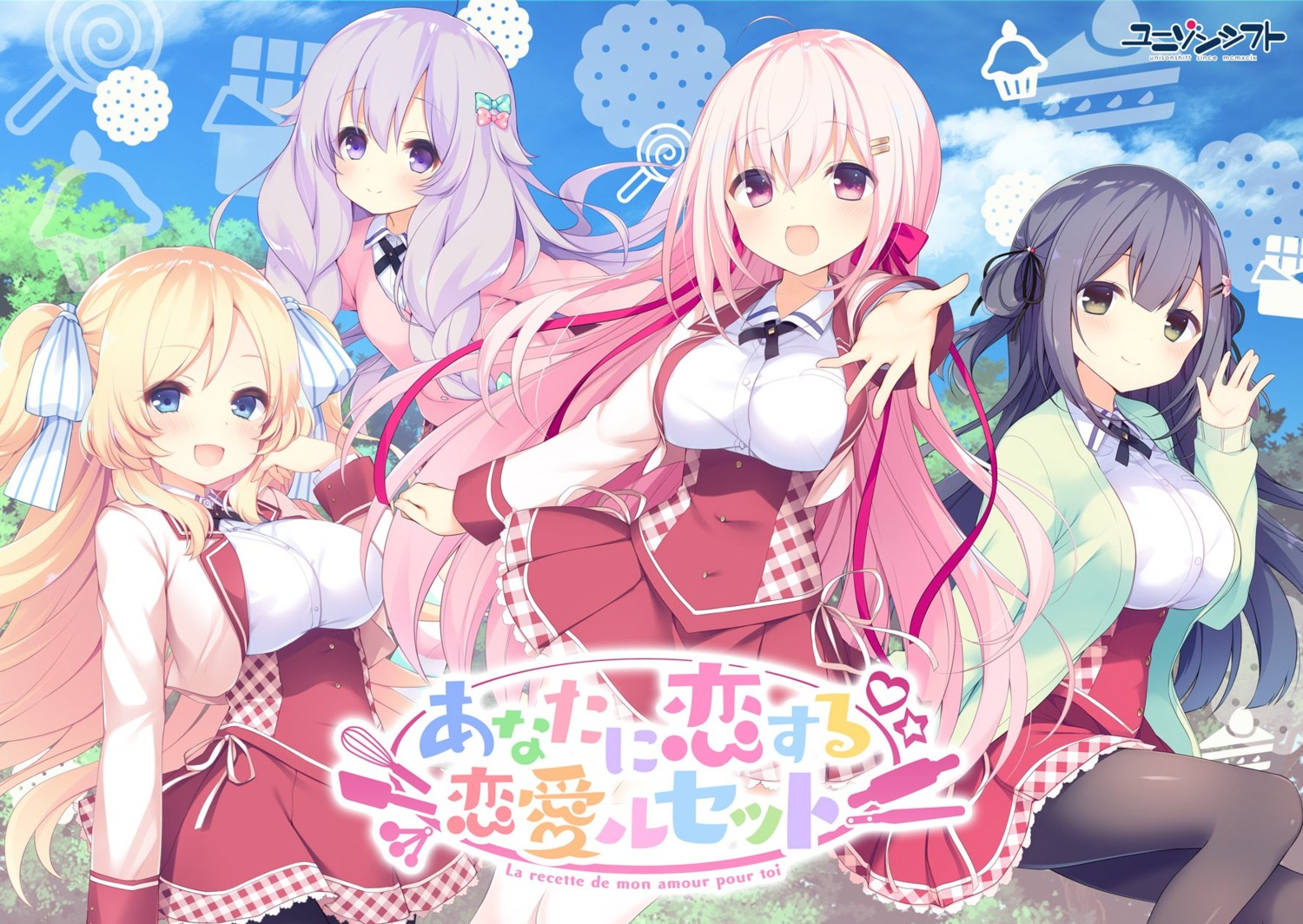 anata_ni_koi_suru_ren'ai_recette, fumii, kagiyoshi_fuuka, komeshiro_kasu, oozono_yuzuki, pantyhose, seifuku, shirosaki_mieru, sweater, tachibana_nonoka, unisonshift
