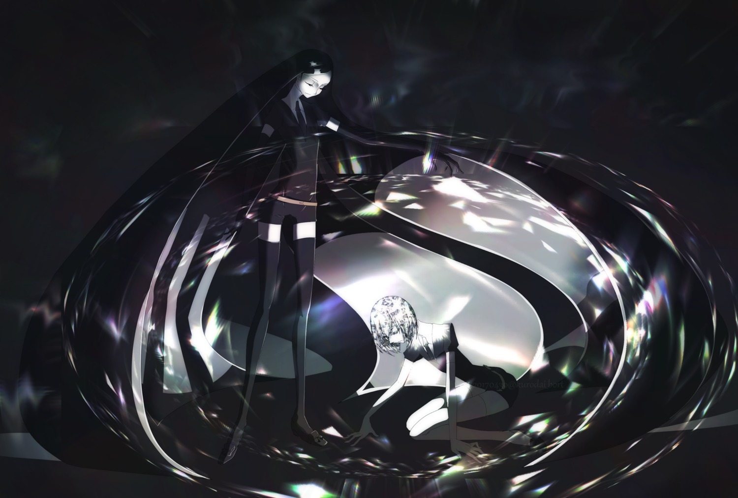 boltz_(houseki_no_kuni), diamond_(houseki_no_kuni), houseki_no_kuni, kurodai, thighhighs