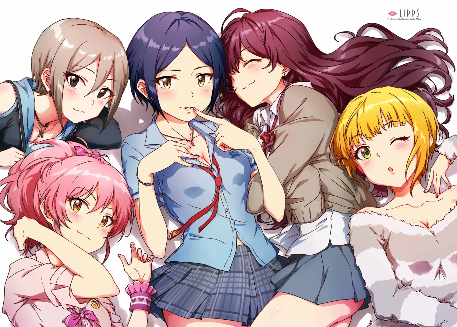 ayano_yuu, cleavage, hayami_kanade, ichinose_shiki, jougasaki_mika, miyamoto_frederica, seifuku, shiomi_shuuko