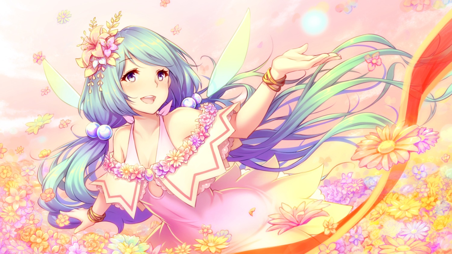 cleavage, dress, e-suke, stardust_(vocaloid), vocaloid, wallpaper, wings