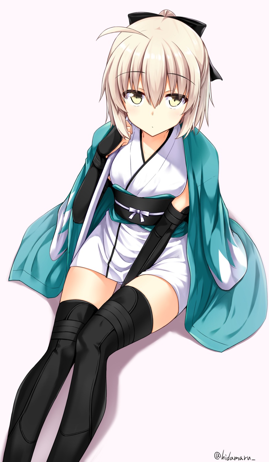 fate/grand_order, hino_(2nd_life), japanese_clothes, okita_souji_(fate), thighhighs