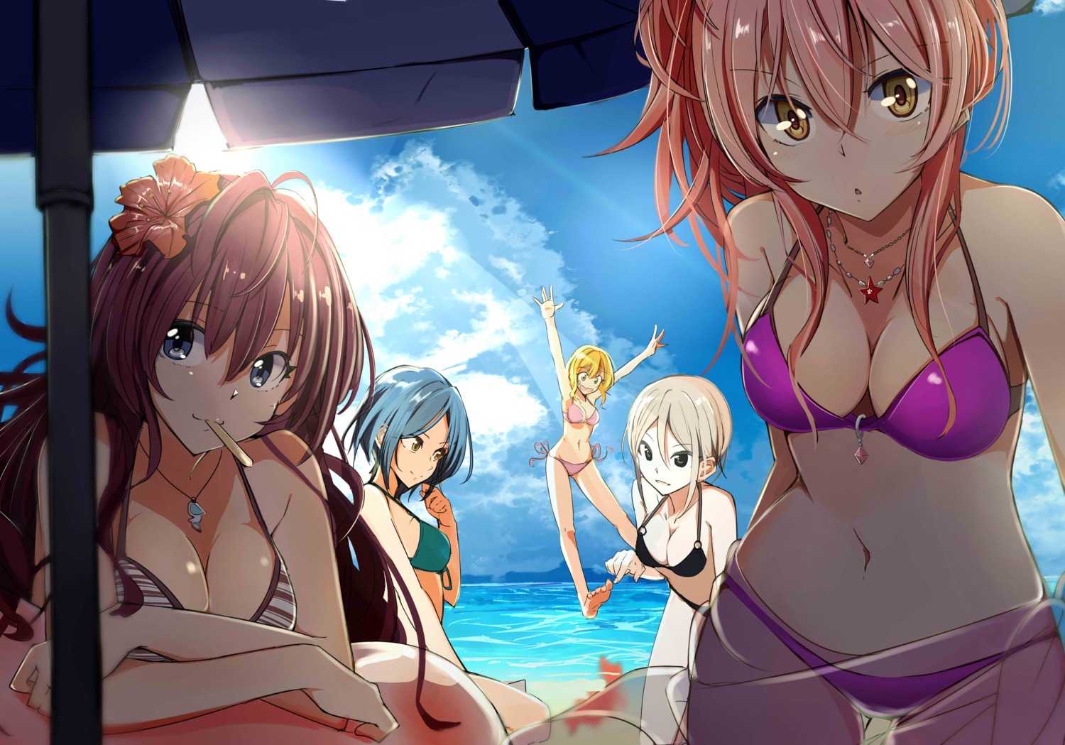 bikini, cleavage, hayami_kanade, ichinose_shiki, jougasaki_mika, kazenoko, miyamoto_frederica, see_through, shiomi_shuuko, swimsuits, the_idolm@ster, the_idolm@ster_cinderella_girls