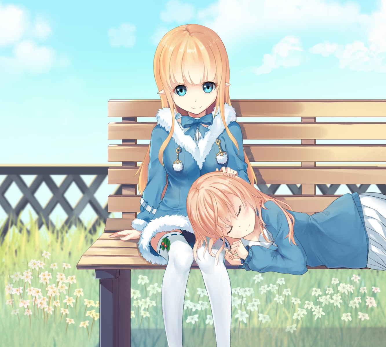 karin_(fineyanny), pointy_ears, seifuku, sweater, thighhighs